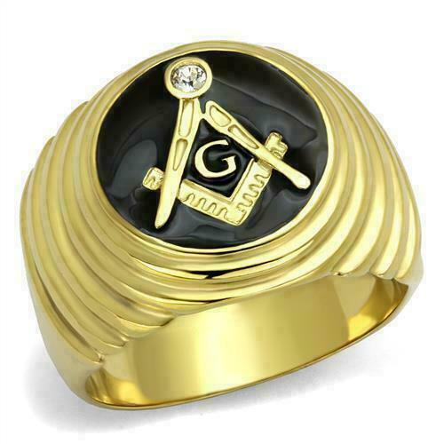 Jewellery Kingdom Mens Masonic Signet Pinky Onyx Stainless Steel Cz Signet Pinky Ring (Black) - Jewelry Rings - British D'sire