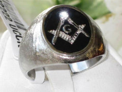 Jewellery Kingdom Mens Masonic Signet Pinky Stainless Steel Onyx Ring (Black) - Jewelry Rings - British D'sire