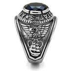 Jewellery Kingdom Mens Navy Signet Military USA Stainless Steel Sapphire Silver Oval Ring - Jewelry Rings - British D'sire