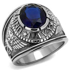Jewellery Kingdom Mens Navy Signet Military USA Stainless Steel Sapphire Silver Oval Ring - Jewelry Rings - British D'sire