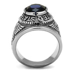Jewellery Kingdom Mens Navy Signet Military USA Stainless Steel Sapphire Silver Oval Ring - Jewelry Rings - British D'sire