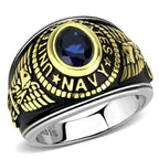 Jewellery Kingdom Mens Navy Stainless Steel USA Sapphire 18kt Blackened Military Ring (Gold) - Jewelry Rings - British D'sire