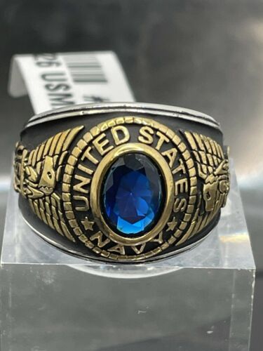 Jewellery Kingdom Mens Navy Stainless Steel USA Sapphire 18kt Blackened Military Ring (Gold) - Jewelry Rings - British D'sire Main image