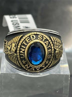 Jewellery Kingdom Mens Navy Stainless Steel USA Sapphire 18kt Blackened Military Ring (Gold) - Jewelry Rings - British D'sire