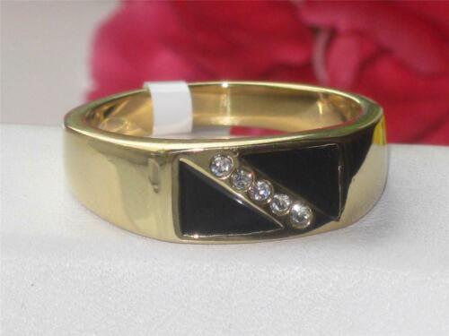 Jewellery Kingdom Mens Onyx Pinky Signet Steel Cubic Zirconia Ring (Gold) - Jewelry Rings - British D'sire