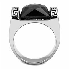 Jewellery Kingdom Mens Onyx Signet Pinky Black Greek Key Stainless Steel Ring (Silver) - Jewelry Rings - British D'sire