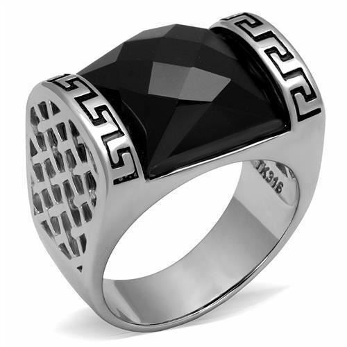 Jewellery Kingdom Mens Onyx Signet Pinky Black Greek Key Stainless Steel Ring (Silver) - Jewelry Rings - British D'sire Main image