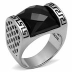 Jewellery Kingdom Mens Onyx Signet Pinky Black Greek Key Stainless Steel Ring (Silver) - Jewelry Rings - British D'sire