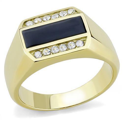 Jewellery Kingdom Mens Onyx Signet Pinky Classic 18kt Steel Cz All Sizes Classy Ring (Gold) - Jewelry Rings - British D'sire