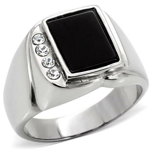 Jewellery Kingdom Mens Onyx Signet Pinky Cz Stainless Steel Classic Ring (Black Silver) - Jewelry Rings - British D'sire