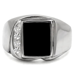 Jewellery Kingdom Mens Onyx Signet Pinky Cz Stainless Steel Classic Ring (Black Silver) - Jewelry Rings - British D'sire