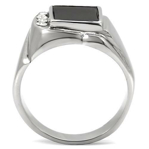 Jewellery Kingdom Mens Onyx Signet Pinky Cz Stainless Steel Classic Ring (Black Silver) - Jewelry Rings - British D'sire