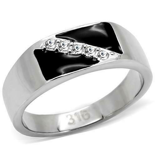 Jewellery Kingdom Mens Onyx Stainless Steel Black Signet Pinky Cubic Zirconia Silver Ring - Jewelry Rings - British D'sire