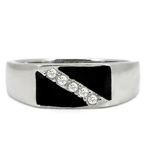 Jewellery Kingdom Mens Onyx Stainless Steel Black Signet Pinky Cubic Zirconia Silver Ring - Jewelry Rings - British D'sire