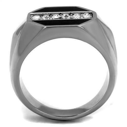 Jewellery Kingdom Mens Onyx Stainless Steel Cz Silver Signet All Sizes No Tarnish Ring (Back) - Jewelry Rings - British D'sire