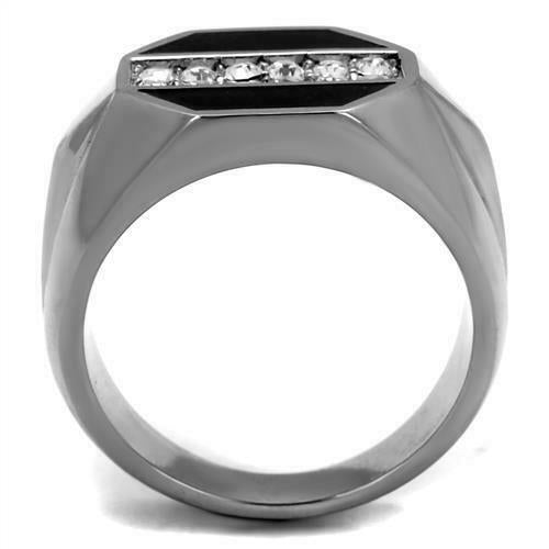 Jewellery Kingdom Mens Onyx Stainless Steel Cz Silver Signet All Sizes No Tarnish Ring (Back) - Jewelry Rings - British D'sire