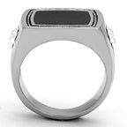 Jewellery Kingdom Mens Onyx Stainless Steel Silver Signet Pinky Ring (Black) - Jewelry Rings - British D'sire