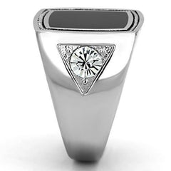 Jewellery Kingdom Mens Onyx Stainless Steel Silver Signet Pinky Ring (Black) - Jewelry Rings - British D'sire