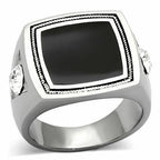 Jewellery Kingdom Mens Onyx Stainless Steel Silver Signet Pinky Ring (Black) - Jewelry Rings - British D'sire
