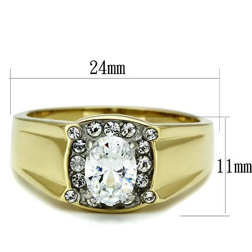 Jewellery Kingdom Mens Oval Pinky Signet Cz 18kt 2 Carat Mans Steel Smart Classy Ring (Gold) Secondary image
