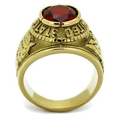 Jewellery Kingdom Mens Oval Ruby USA Military Army Signet 18k Steel Ring (Gold) - Rings - British D'sire