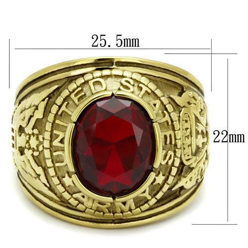 Jewellery Kingdom Mens Oval Ruby USA Military Army Signet 18k Steel Ring (Gold) - Rings - British D'sire