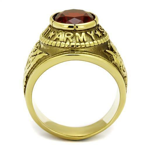 Jewellery Kingdom Mens Oval Ruby USA Military Army Signet 18k Steel Ring (Gold) - Rings - British D'sire