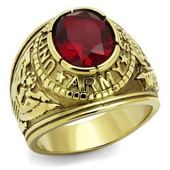 Jewellery Kingdom Mens Oval Ruby USA Military Army Signet 18k Steel Ring (Gold) - Rings - British D'sire