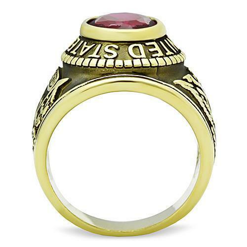 Jewellery Kingdom Mens Oval Ruby USA Military Army Signet 18k Steel Ring (Gold) - Rings - British D'sire