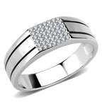 Jewellery Kingdom Mens Pinky 7.2mm Pave Stainless Steel Silver Classy Smart Sparkle Signet Ring - Mens Fine Jewellery - British D'sire