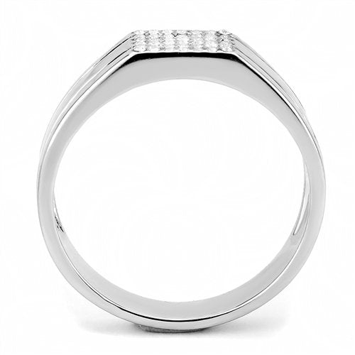 Jewellery Kingdom Mens Pinky 7.2mm Pave Stainless Steel Silver Classy Smart Sparkle Signet Ring - Mens Fine Jewellery - British D'sire