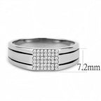Jewellery Kingdom Mens Pinky 7.2mm Pave Stainless Steel Silver Classy Smart Sparkle Signet Ring - Mens Fine Jewellery - British D'sire