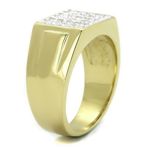 Jewellery Kingdom Mens Pinky Princess Cut Square 30 Stone 18kt Steel Signet Gold Ring - Jewelry Rings - British D'sire