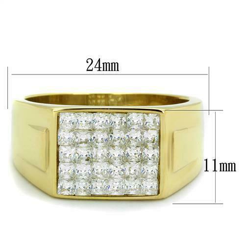 Jewellery Kingdom Mens Pinky Princess Cut Square 30 Stone 18kt Steel Signet Gold Ring - Jewelry Rings - British D'sire
