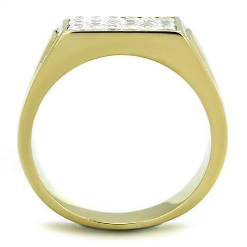 Jewellery Kingdom Mens Pinky Princess Cut Square 30 Stone 18kt Steel Signet Gold Ring - Jewelry Rings - British D'sire