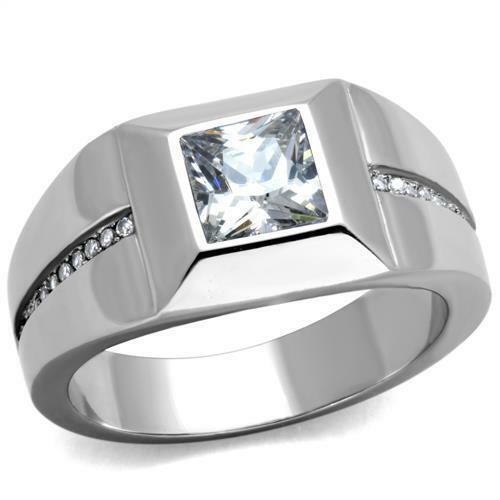 Jewellery Kingdom Mens Pinky Ring Signet Square Princess Cut Silver Cz Stainless Steel Secondary image