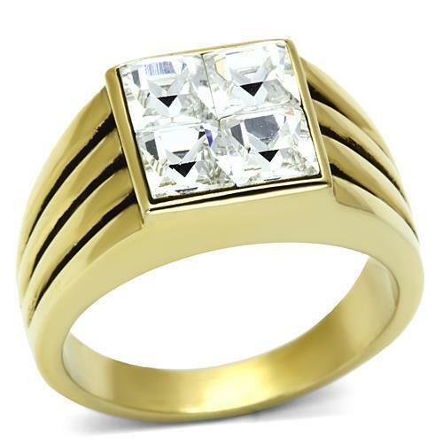 Jewellery Kingdom Mens Pinky Signet 7 Cart Stainless Steel 18kt No Tarnish Square Ring (Gold) - Jewelry Rings - British D'sire Main image