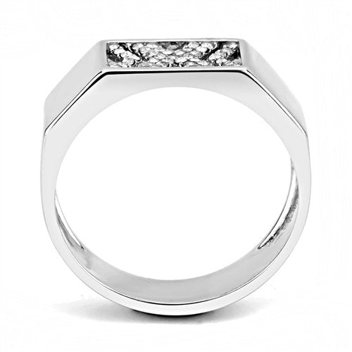 Jewellery Kingdom Mens Pinky Signet Cz X Designer Stainless Steel Silver Ring - Jewelry Rings - British D'sire