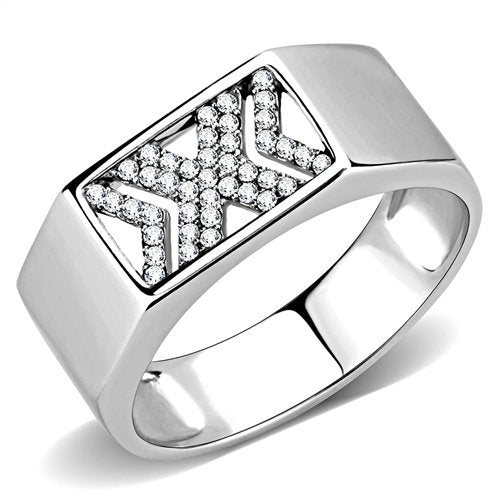 Jewellery Kingdom Mens Pinky Signet Cz X Designer Stainless Steel Silver Ring - Jewelry Rings - British D'sire
