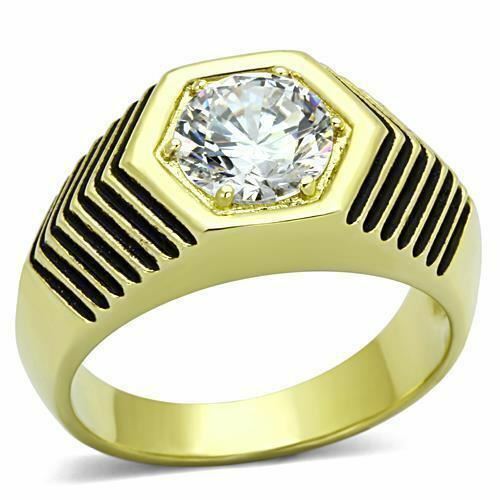 Jewellery Kingdom Mens Pinky Solitaire Signet Steel 18kt Ring (Gold) - Jewelry Rings - British D'sire