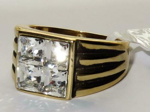 Jewellery Kingdom Mens Pinky Square Cuts Signet Cz 18kt Steel 2 Carat All Sizes Ring (Gold) - Jewelry Rings - British D'sire