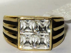 Jewellery Kingdom Mens Pinky Square Cuts Signet Cz 18kt Steel 2 Carat All Sizes Ring (Gold) - Jewelry Rings - British D'sire