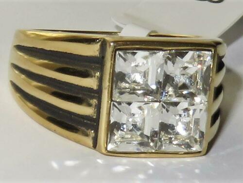 Jewellery Kingdom Mens Pinky Square Cuts Signet Cz 18kt Steel 2 Carat All Sizes Ring (Gold) - Jewelry Rings - British D'sire