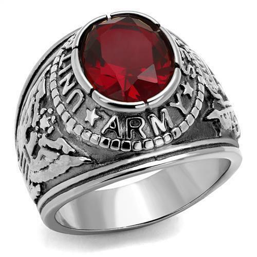 Jewellery Kingdom Mens Red Ruby Military USA Army Signet Ring (Silver) - Rings - British D'sire Main image