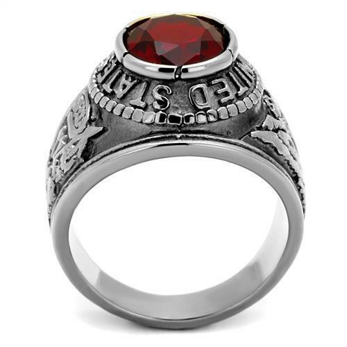 Jewellery Kingdom Mens Red Ruby Military USA Army Signet Ring (Silver) - Rings - British D'sire
