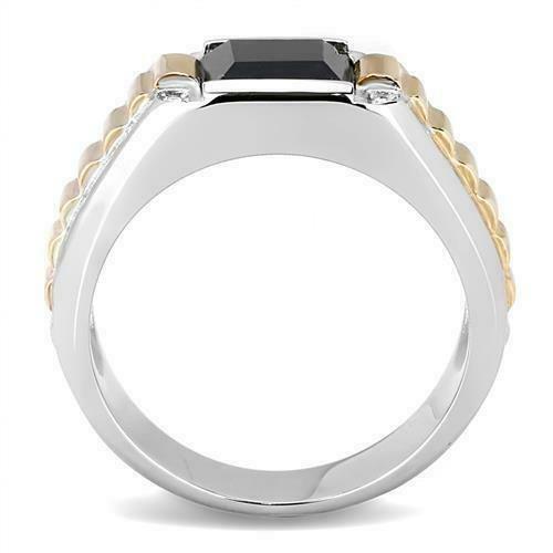 Jewellery Kingdom Mens Rose Gold Silver Signet Pinky Stainless Steel Cz Square Black Ring - Jewelry Rings - British D'sire