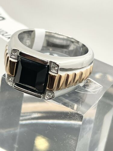 Jewellery Kingdom Mens Rose Gold Silver Signet Pinky Stainless Steel Cz Square Black Ring - Jewelry Rings - British D'sire