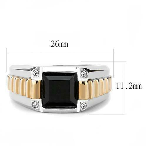 Jewellery Kingdom Mens Rose Gold Silver Signet Pinky Stainless Steel Cz Square Black Ring - Jewelry Rings - British D'sire