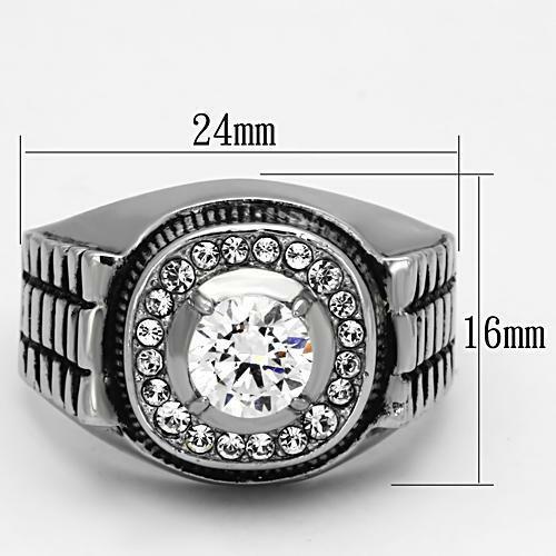 Jewellery Kingdom Mens Round Pinky Signet Cubic Zirconia Stainless Steel Ring (Silver) - Rings - British D'sire