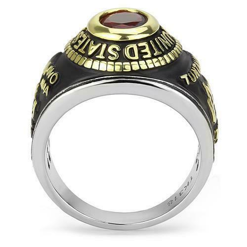 Jewellery Kingdom Mens Ruby Red Oval Unites States Marine Stainless Steel Ring (Gold) - Rings - British D'sire